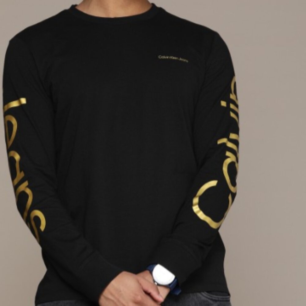 Calvin Klein Jeans Men Black Brand Logo Printed T-shirt Size S